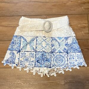 Judith March Blue and White Lace Women Shorts